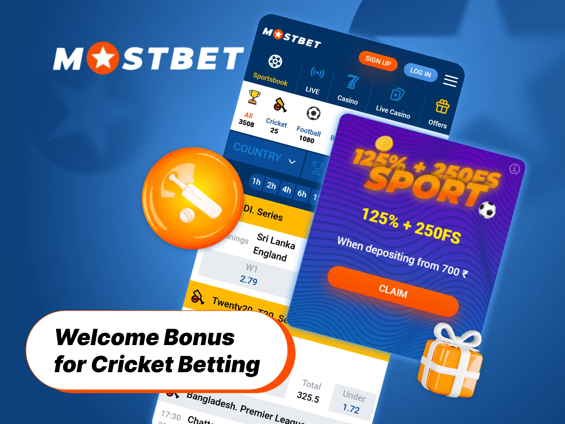 Claim a generous 125% welcome bonus for cricket betting at Mostbet.