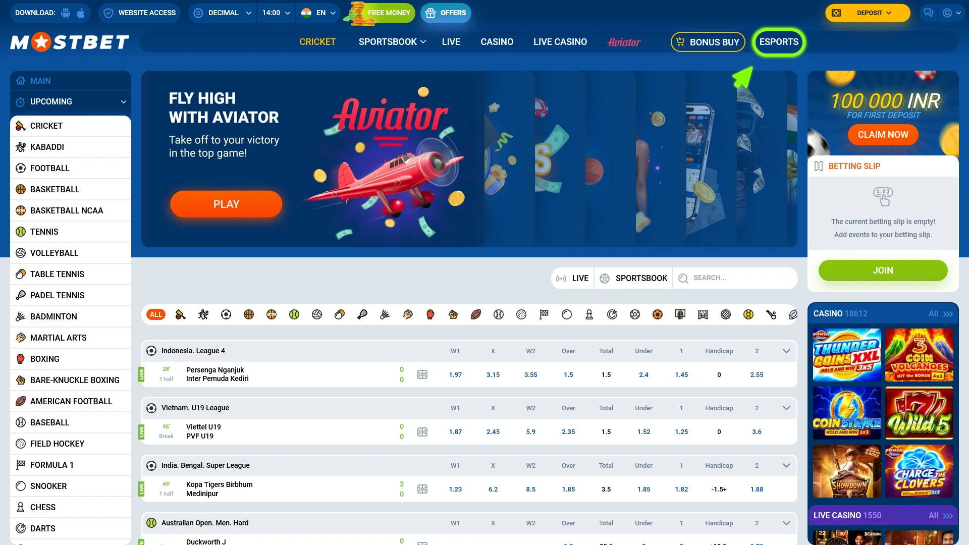 Open the Mostbet sportsbook and find betting markets for Dota 2.
